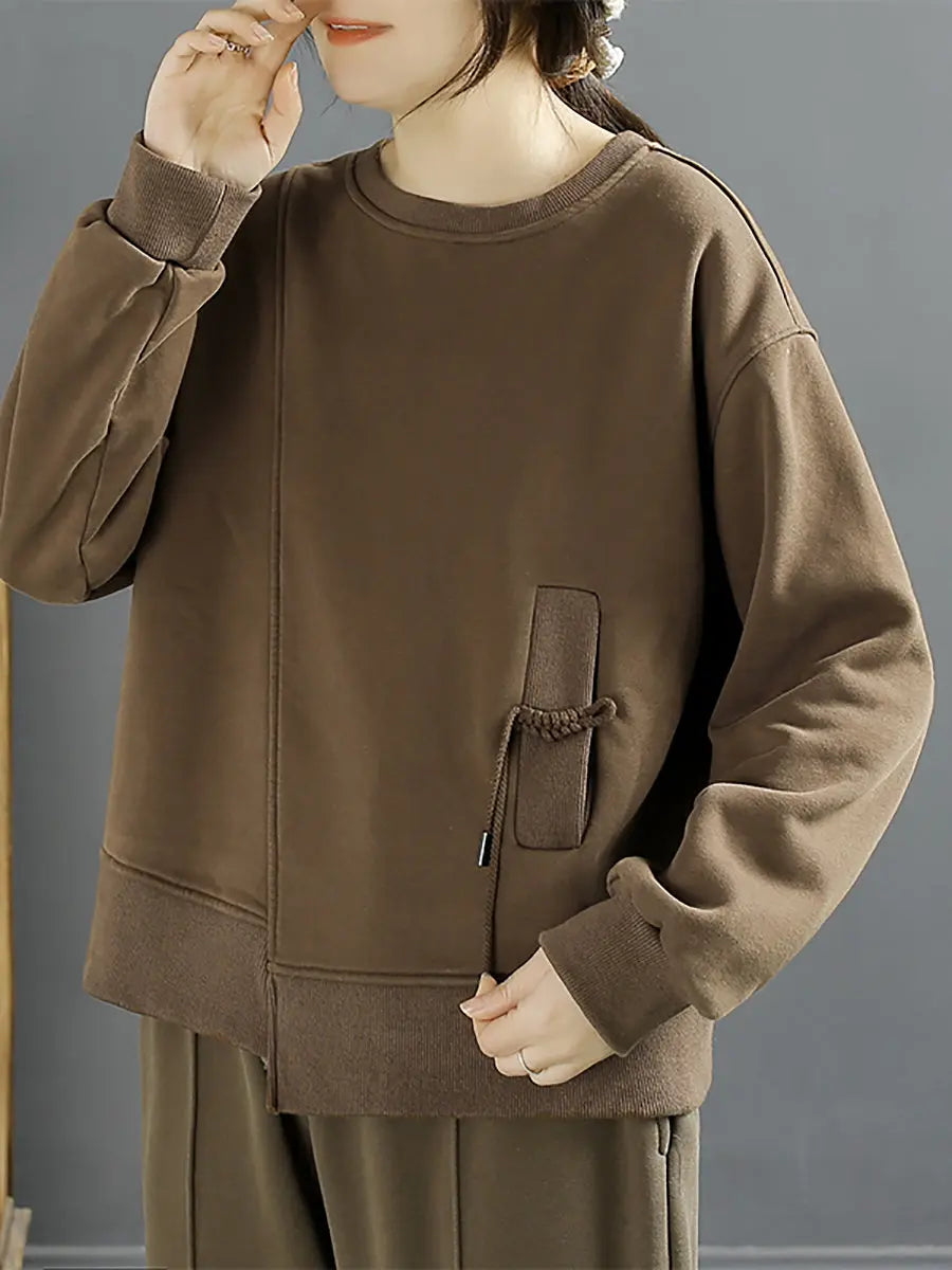 Women Cotton Irregular Spliced Fleece-lined Sweatshirt