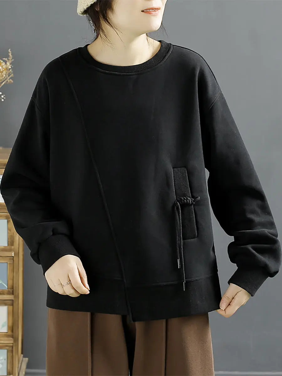 Women Cotton Irregular Spliced Fleece-lined Sweatshirt