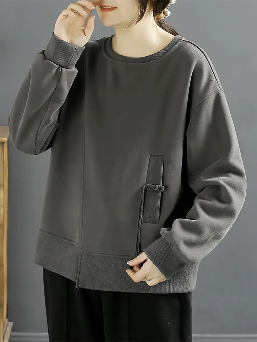 Women Cotton Irregular Spliced Fleece-lined Sweatshirt