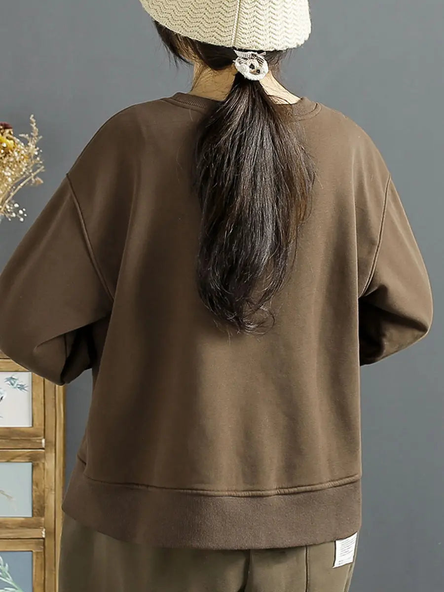 Women Cotton Irregular Spliced Fleece-lined Sweatshirt