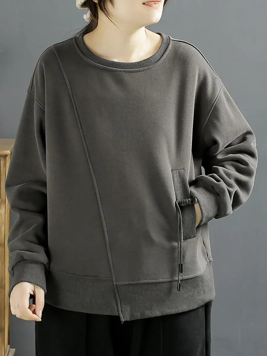 Women Cotton Irregular Spliced Fleece-lined Sweatshirt