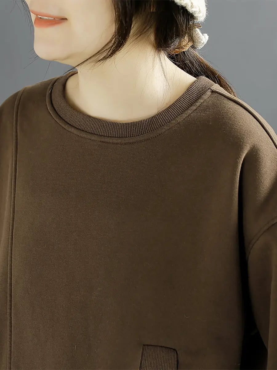 Women Cotton Irregular Spliced Fleece-lined Sweatshirt