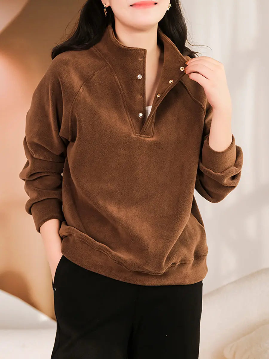 Women Solid Thicken Sweatshirt