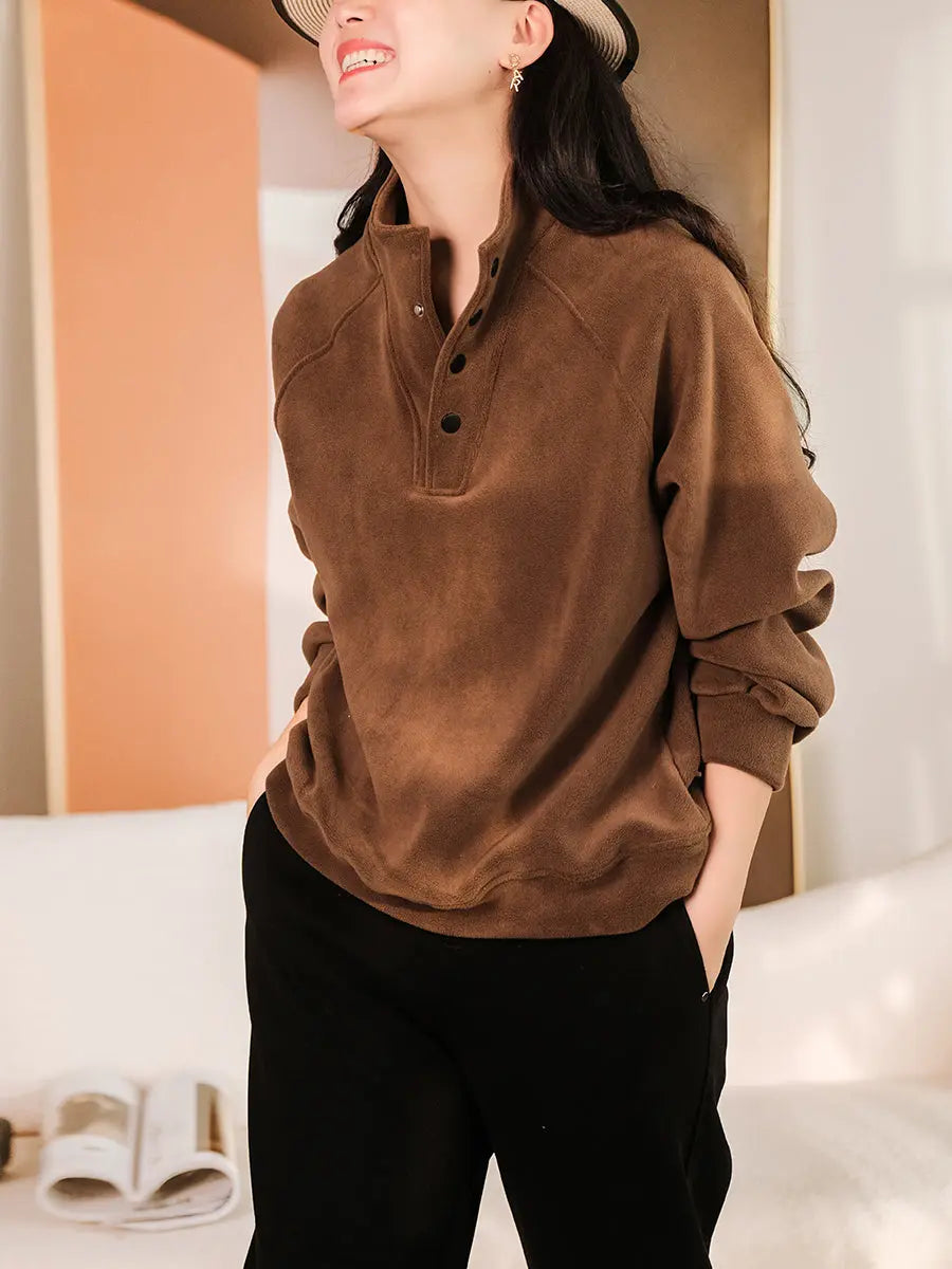 Women Solid Thicken Sweatshirt