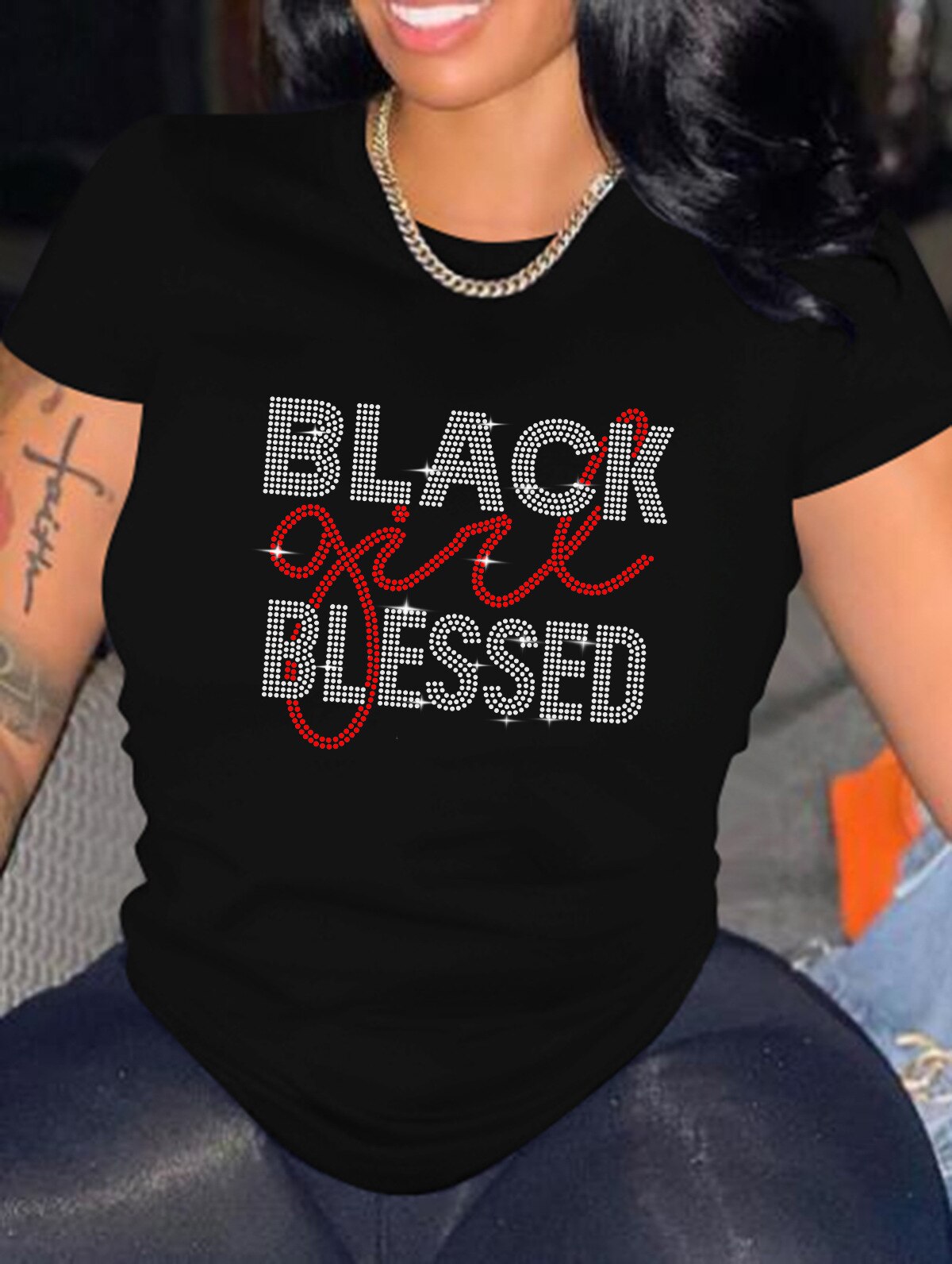 Casual Bricked Letter Print T-Shirts