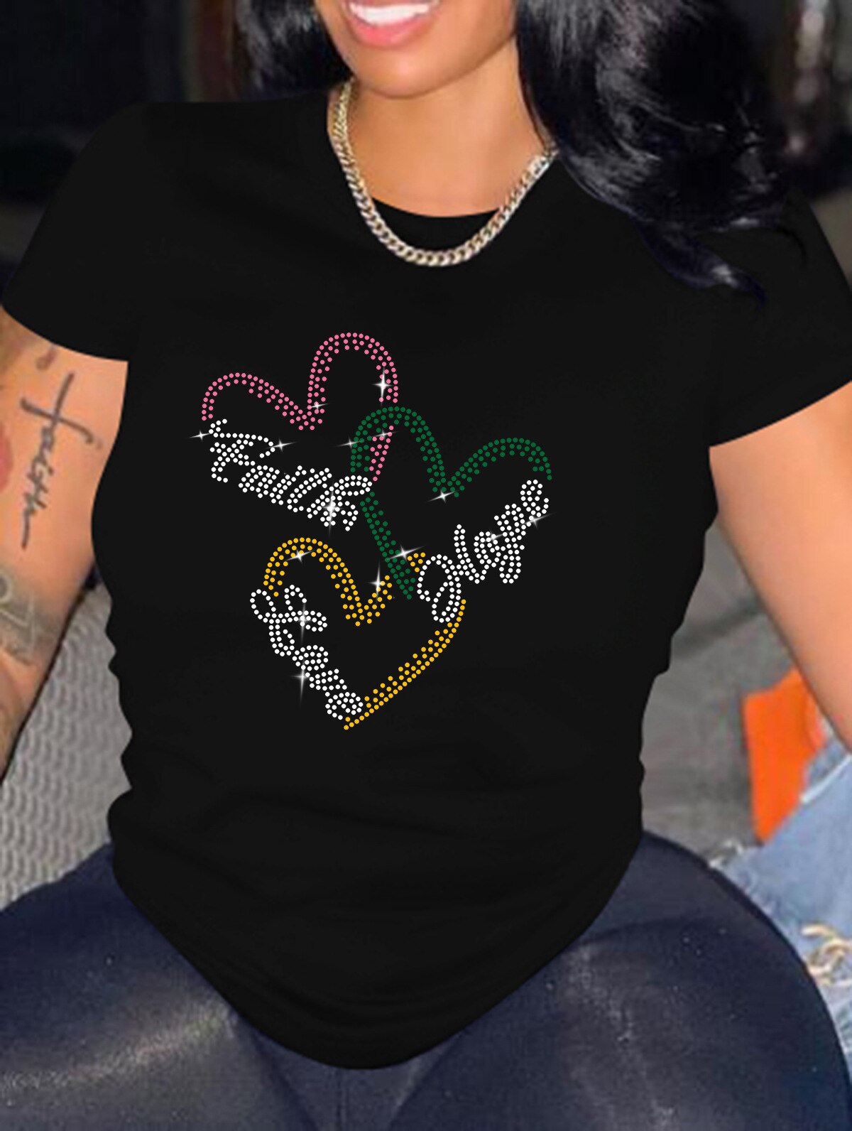 Casual Bricked Letter Print T-Shirts