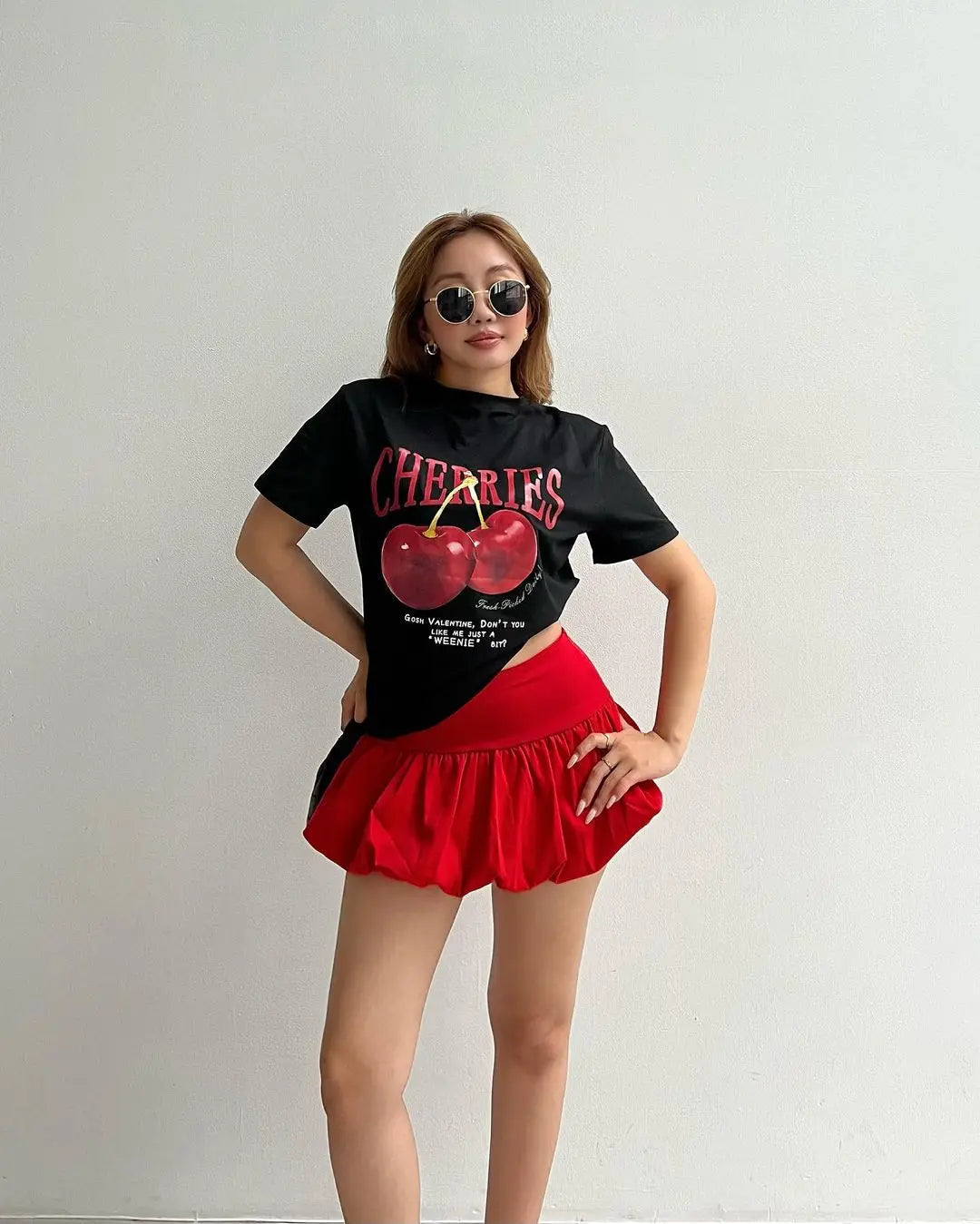 Y2K Cherry Graphic T-shirt Skirt Set