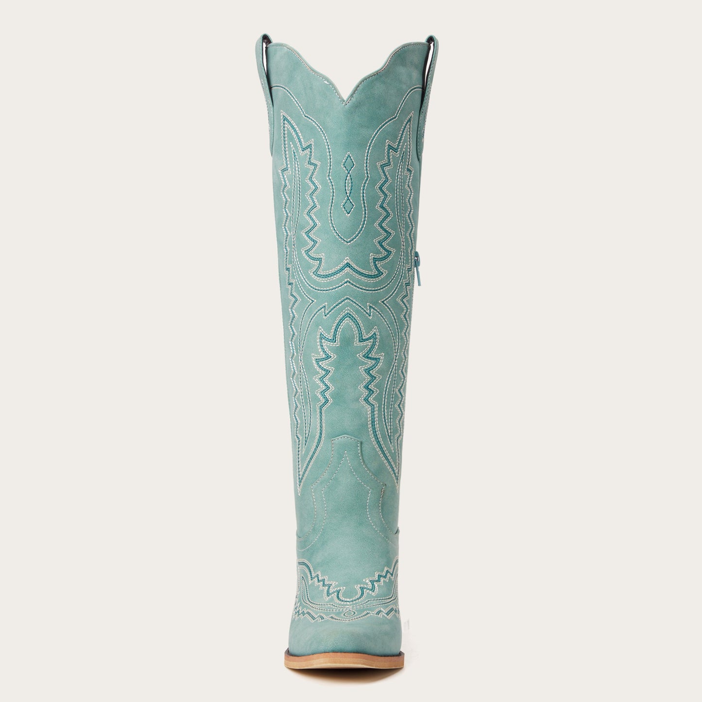 The Josie – Sage Green Tall Western Boots with White Embroidery