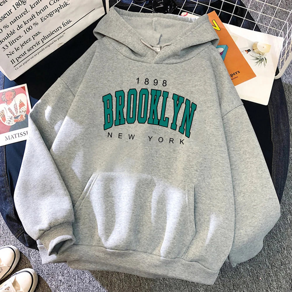 1898 Brooklyn New York Printed Women Hoodies Fashion Fleece Hoody Creativity Pullover Clothing Street Loose Sweatshirts Women’S