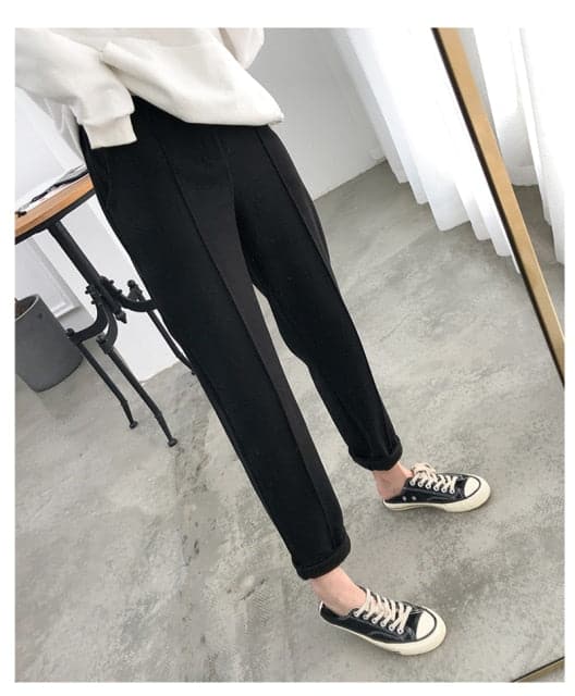 Winter Thicken Women Pencil Pants Plus Size Wool Pants Female Autumn High Waist Loose Trousers Capris Good Fabric