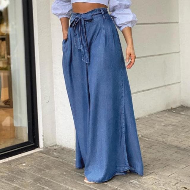 Women High Waist Long Pants Denim Maxi Pants