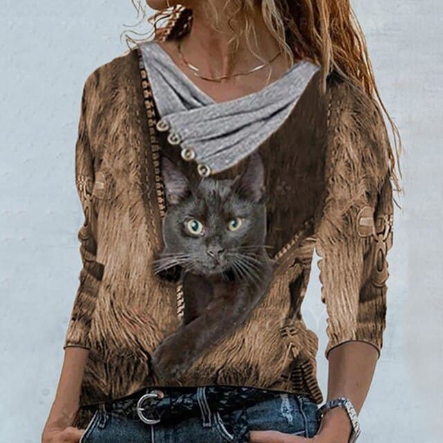 Women Tunic Vintage Casual Tops Cross V-neck Buttons Printing Long Sleeve Sweaters Top Summer Female T-shirt Female Clothing
