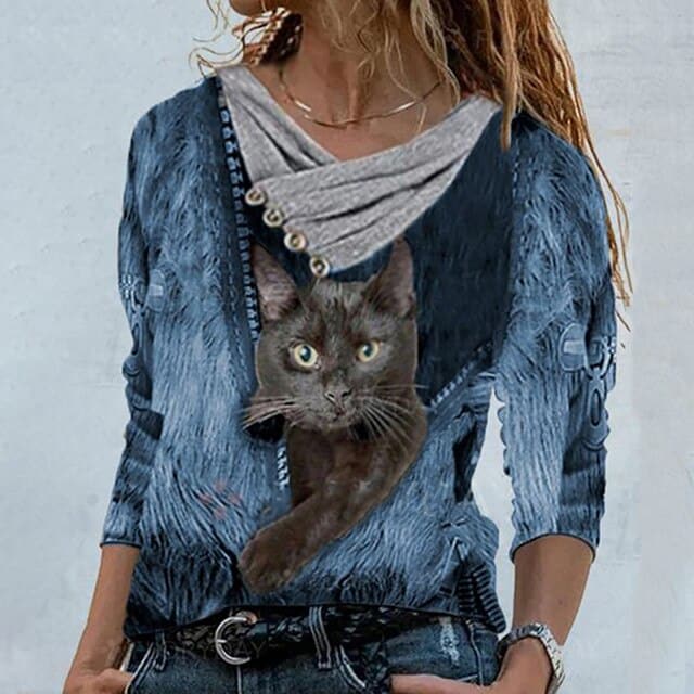 Women Tunic Vintage Casual Tops Cross V-neck Buttons Printing Long Sleeve Sweaters Top Summer Female T-shirt Female Clothing