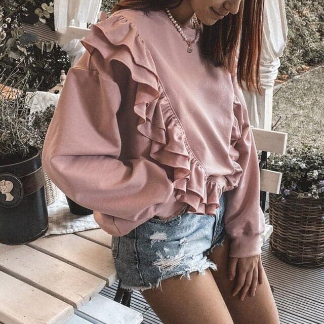 Casual slim women hoodies sweatshirt Pink knitted streetwear