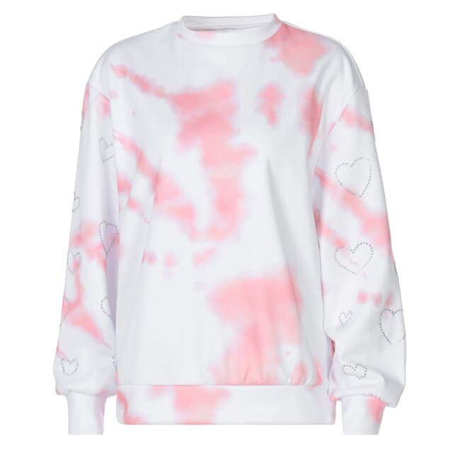 Y2K Pink Tie Dye Hoodies Loose Oversized Long Sleeve O-Neck Sweatshirt Autumn Winter Women Clothes Patchwork Pullover Streetwear