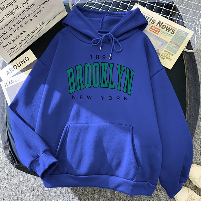 1898 Brooklyn New York Printed Women Hoodies Fashion Fleece Hoody Creativity Pullover Clothing Street Loose Sweatshirts Women&#8217;S