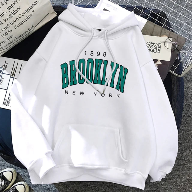 1898 Brooklyn New York Printed Women Hoodies Fashion Fleece Hoody Creativity Pullover Clothing Street Loose Sweatshirts Women&#8217;S