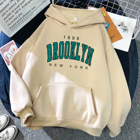 1898 Brooklyn New York Printed Women Hoodies Fashion Fleece Hoody Creativity Pullover Clothing Street Loose Sweatshirts Women&#8217;S