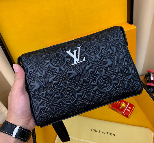 Black Real Leather 28cm Handmade Men's HandbagsXC050225072901