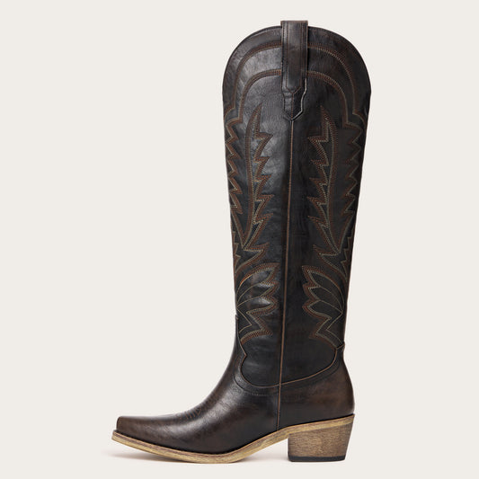 The Laurey - Espresso Embroidered Cowgirl Boots with Classic Western Flair