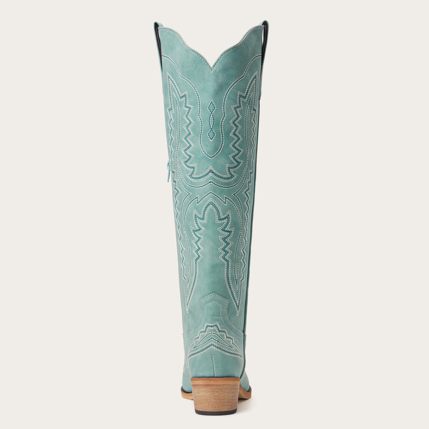 The Josie – Sage Green Tall Western Boots with White Embroidery