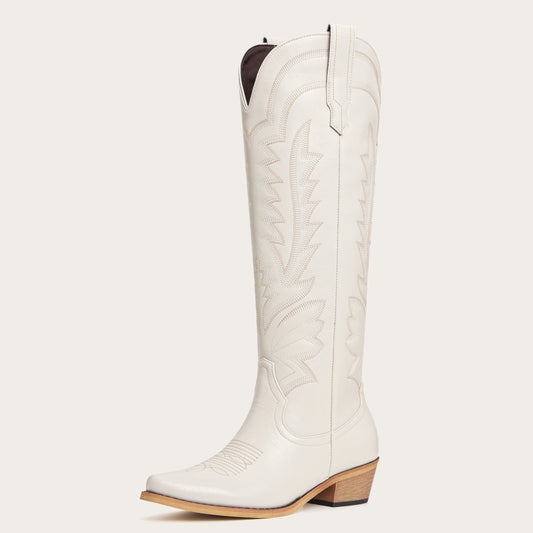 The Laurey - Ivory Embroidered Cowgirl Boots with Classic Western Flair