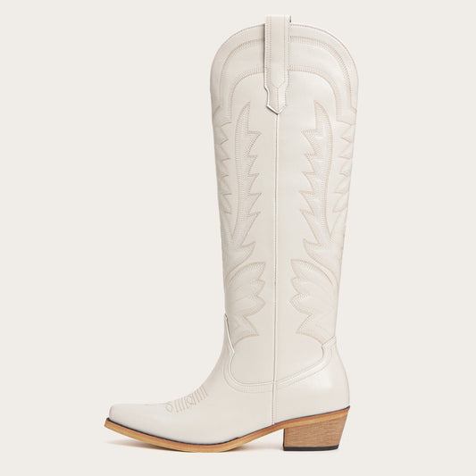 The Laurey - Ivory Embroidered Cowgirl Boots with Classic Western Flair