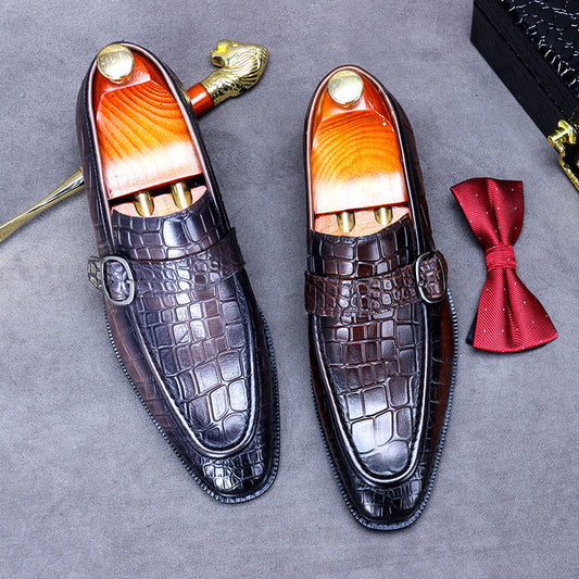 Vintage Embossed Crocodile Men's Leather Lace Up Casual Trendy Dress Shoes