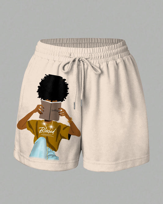 100% Cotton Reading Afro Girl Summer Sweat Shorts
