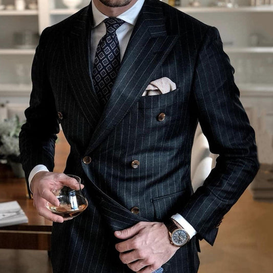 Slim Fit Plaid Lapel Long Sleeve Men Blazer