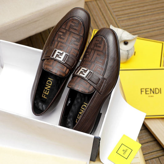 Black and Brown Leather F Logo Men's ShoesPD052024121610