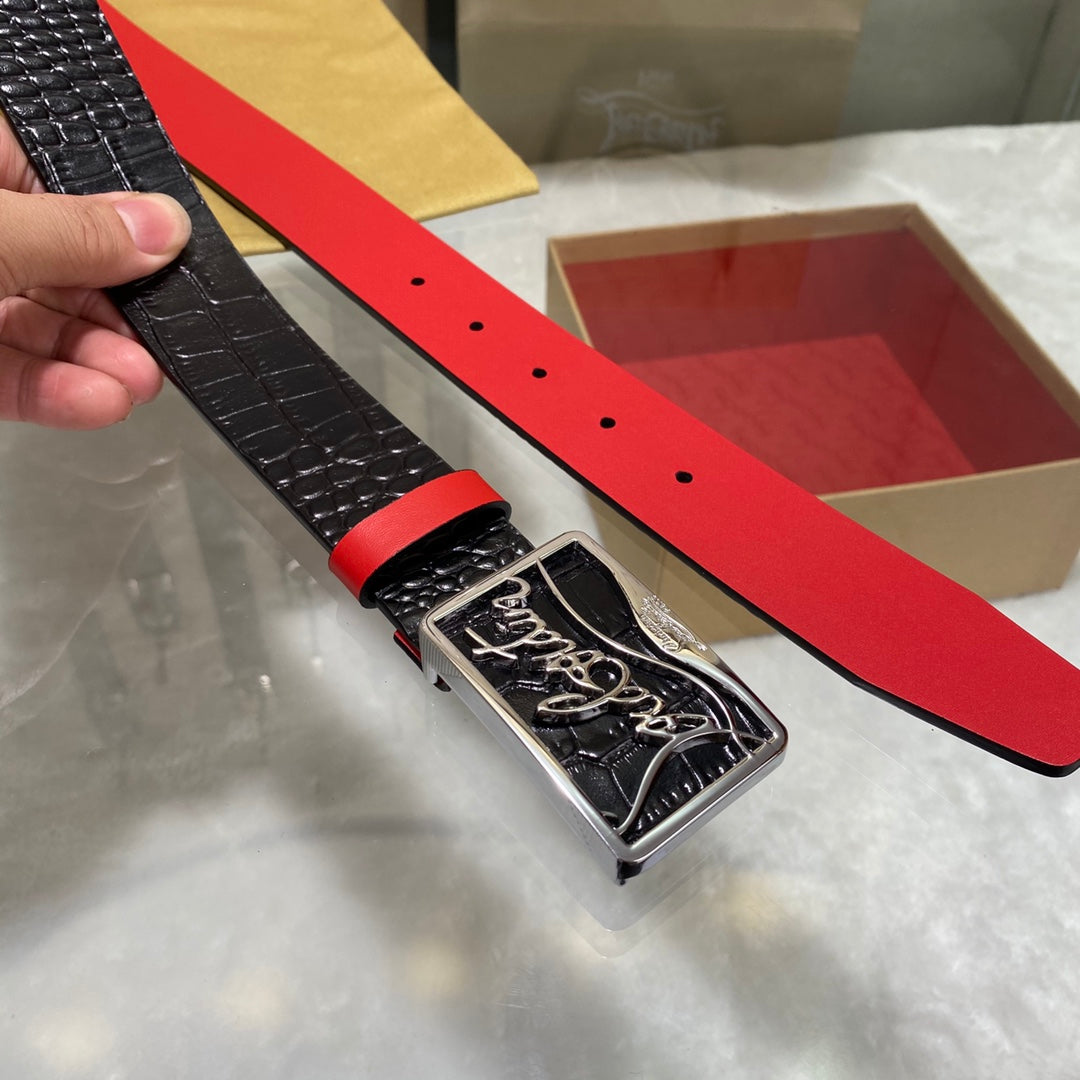 Black and Red 3.8cm Leather male or Femail BeltsPD052024073008