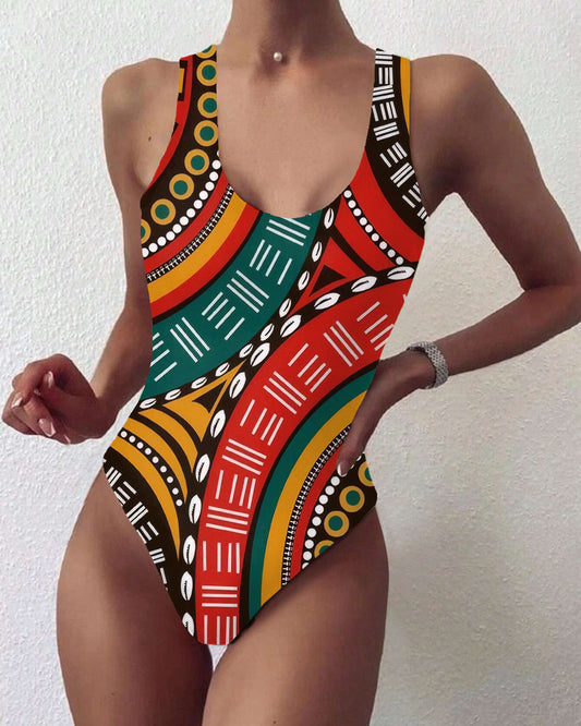African American Culture Backless One Piece Swimsuit