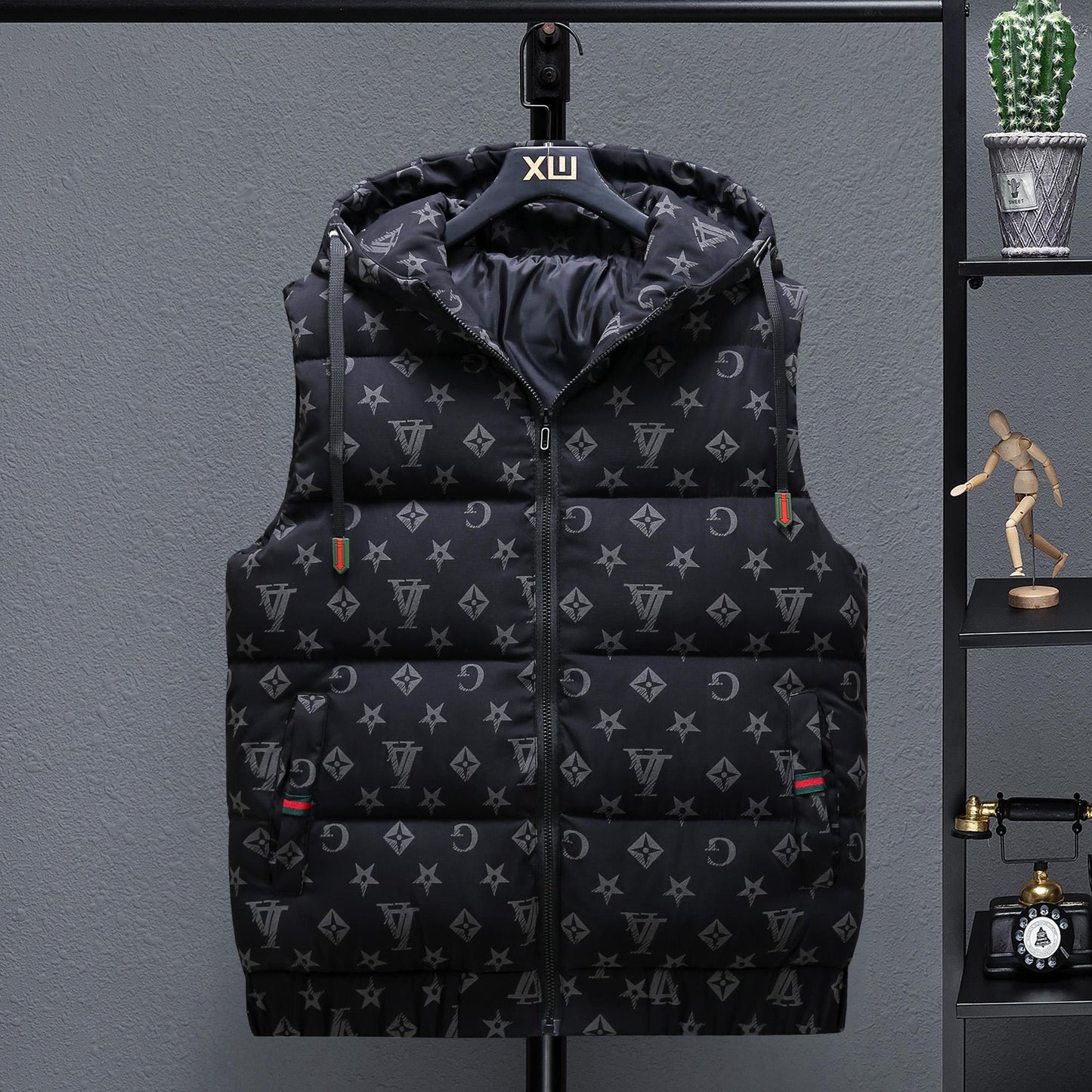 Thickened Thermal Printed Hooded Vest 0823120103