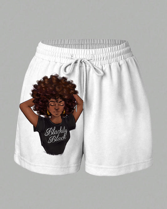 100% Cotton Black Afro Woman Summer Sweat Shorts