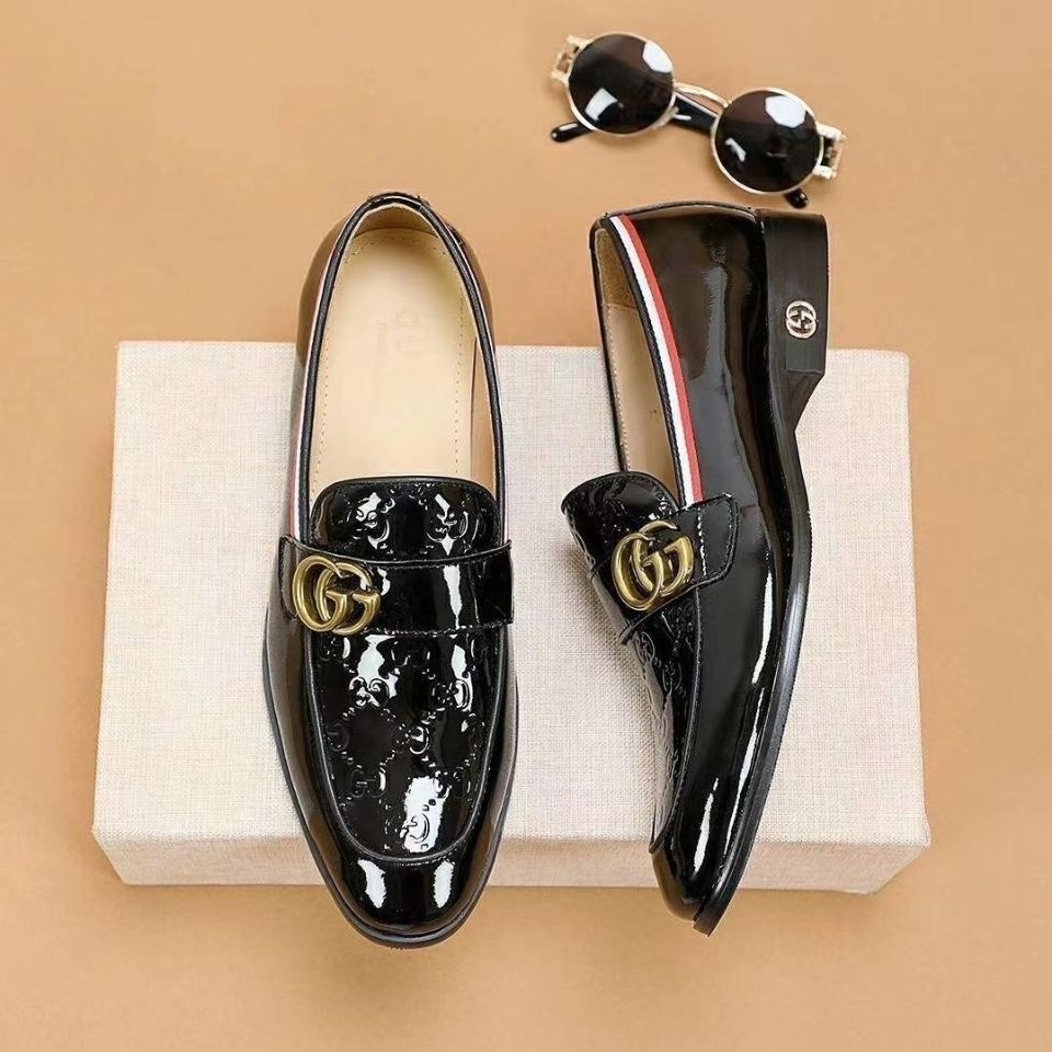 Bright Black Handmade Leather G Logo Men's Loafers-PD05202341103