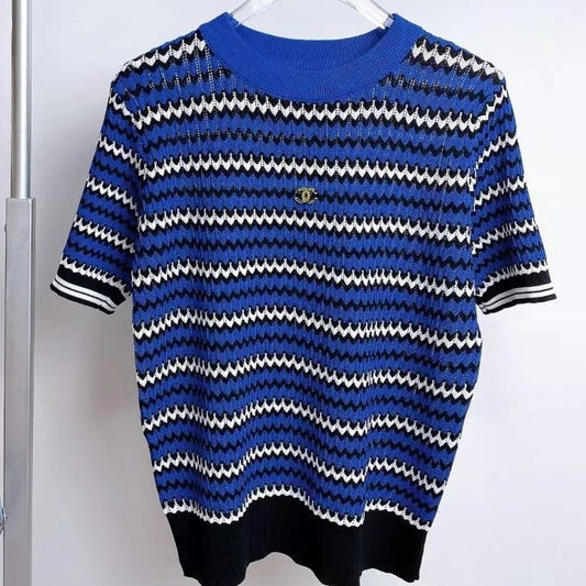 Blue Knit Summer New C Logo Women's T shirt