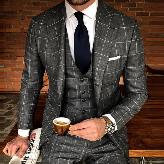 Slim Fit Plaid Lapel Long Sleeve Men Blazer