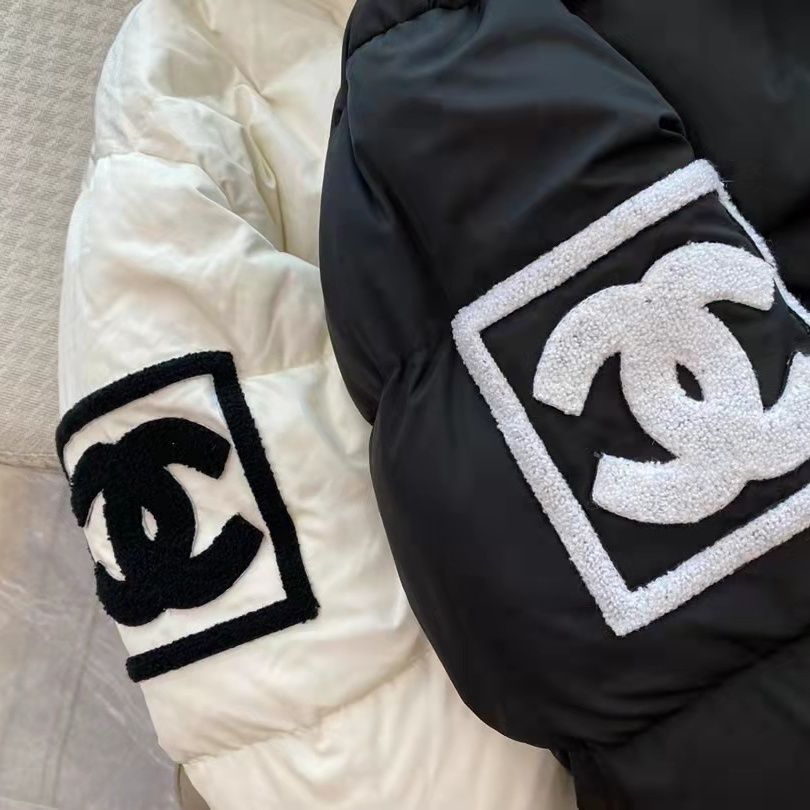 White and Black C Logo Women's Down JacketPD052023111401