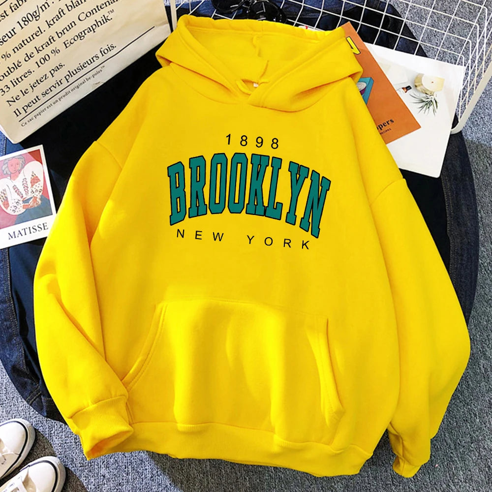 1898 Brooklyn New York Printed Women Hoodies Fashion Fleece Hoody Creativity Pullover Clothing Street Loose Sweatshirts Women&#8217;S