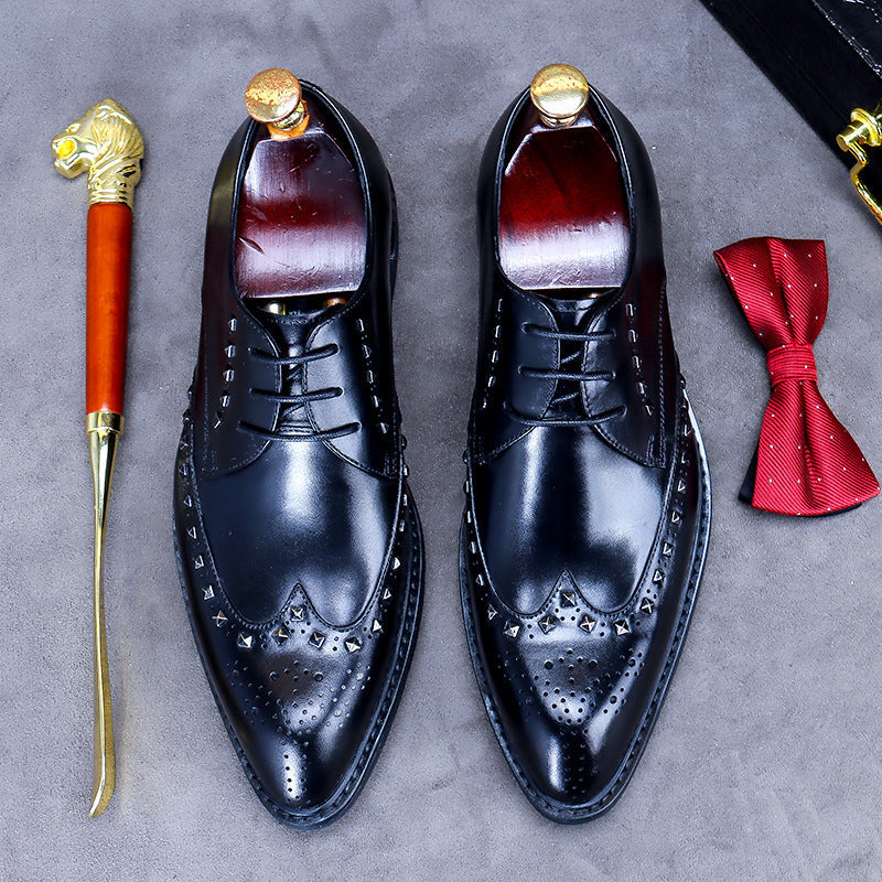 Rivet Unique Design Men's Leather Lace Up Business Casual Trendy Dress Shoes