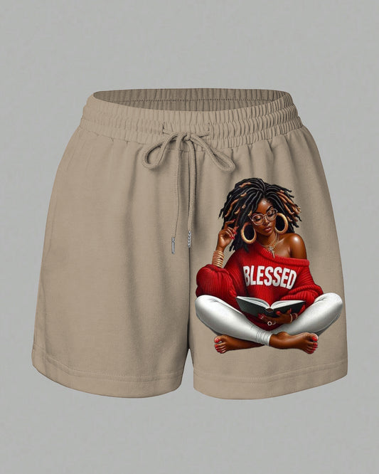 100% Cotton Blessed Brown Women Summer Sweat Shorts