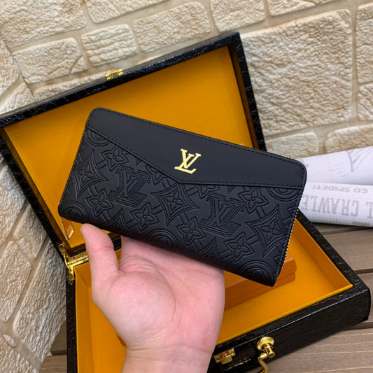 Black Leather A Grade V Logo Wallet-WX05202360804