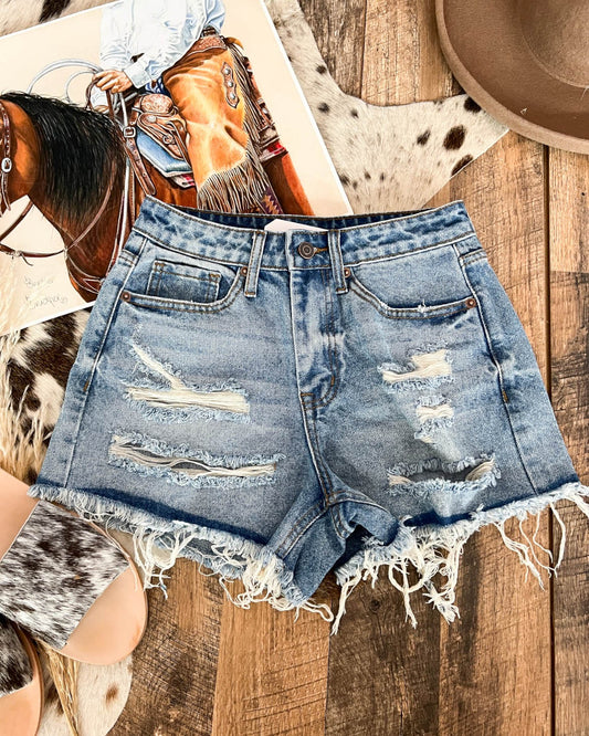 Women's Ripped Raw Hem Denim Shorts