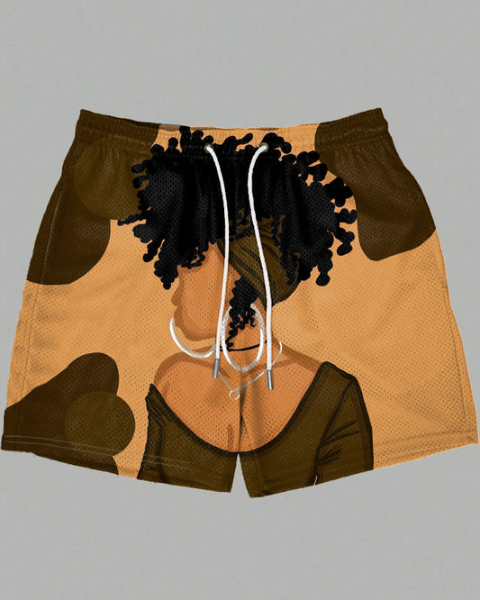 Afro Girl with Headscarf Women Mesh Shorts