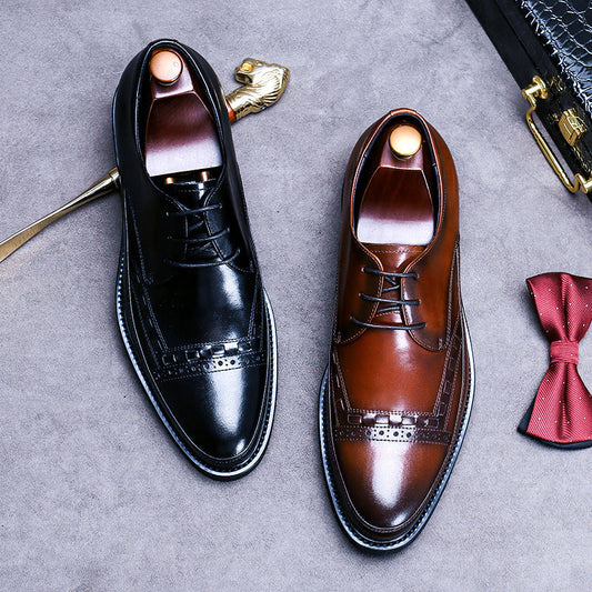 Simple Design Men's Leather Lace Up Business Casual Trendy Dress Shoes