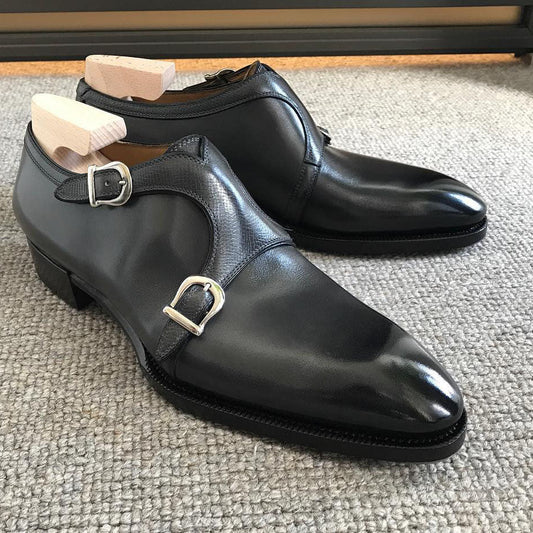 2022 Handmade Black Double Monk Men Dress Shoes