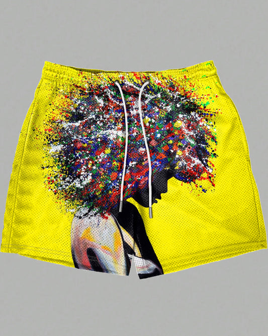 Afro Girl Oil Painting Women Mesh Shorts