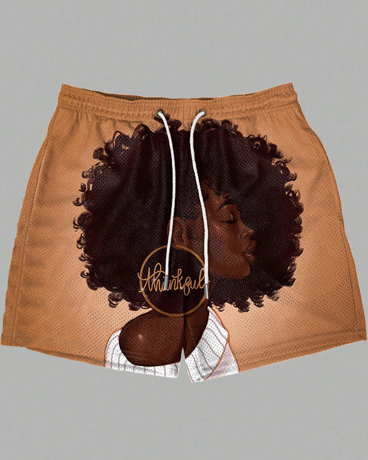 Thankful Afro Girl Women Mesh Shorts