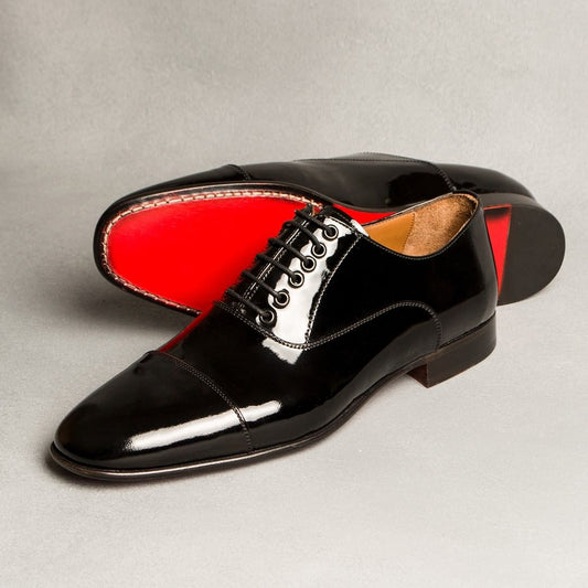 Bright Black Leather Red Bottom Men Dress Shoes